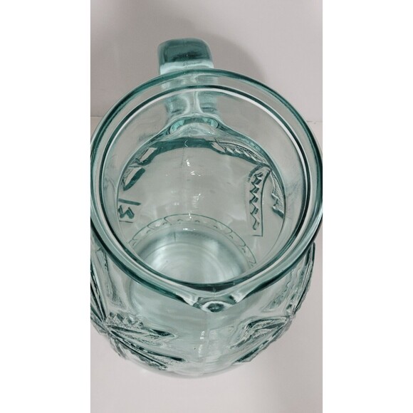 Vintage Vetreria Etrusca Pitcher Thick Green Glass Raised Palm Trees Italy READ - Picture 3 of 11